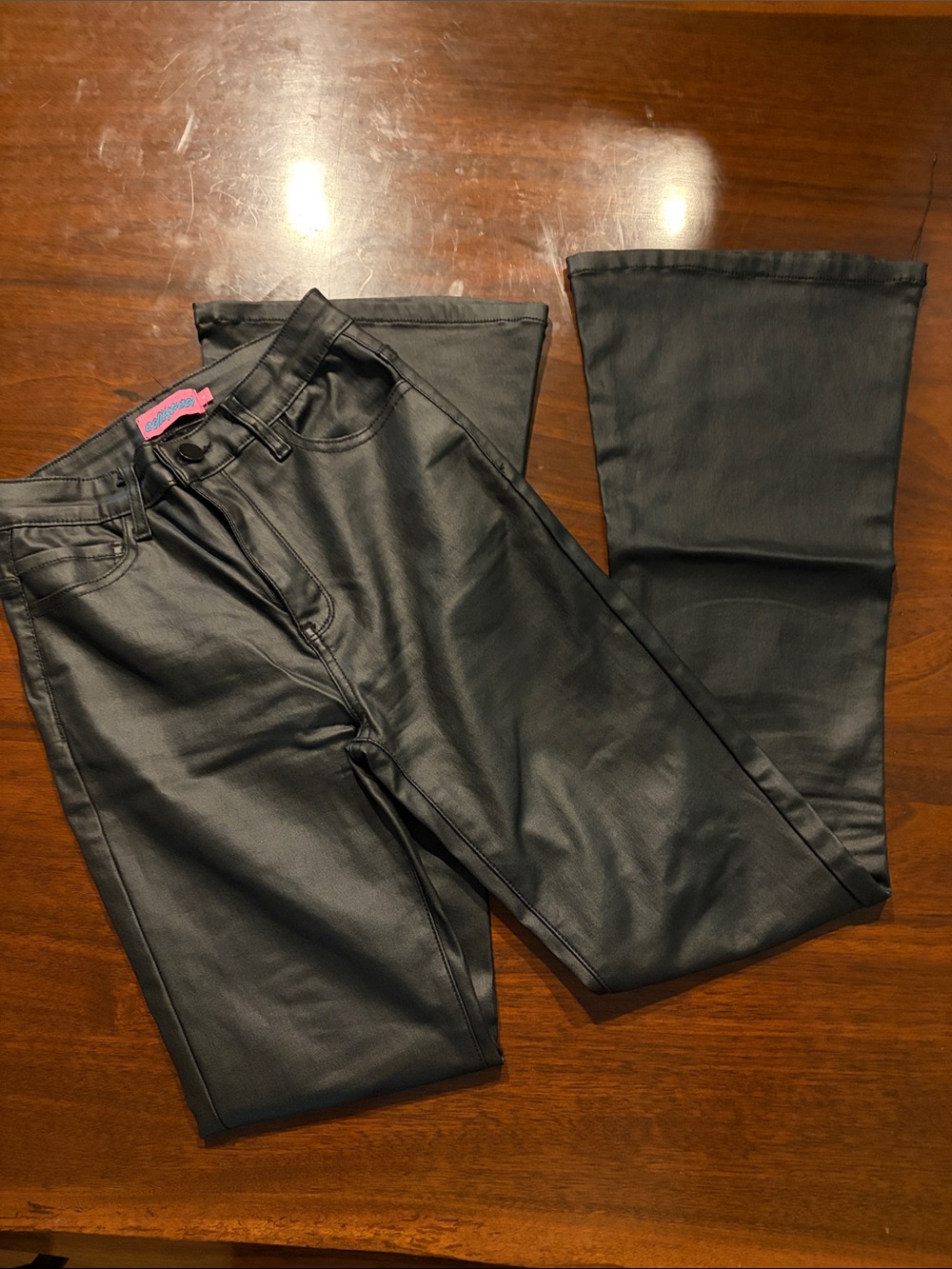 Edikted Black Faux Leather Boot Cut Pants